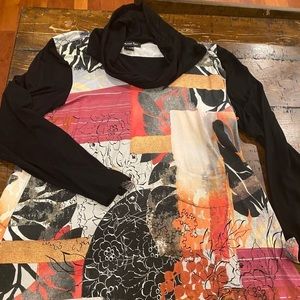 Michael Tyler Long Sleeves Cowl Neck Top Abstract Flower and Leaves Size XXL